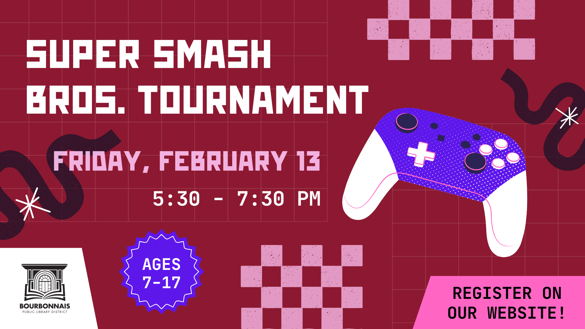 Game controller on a red and pink background